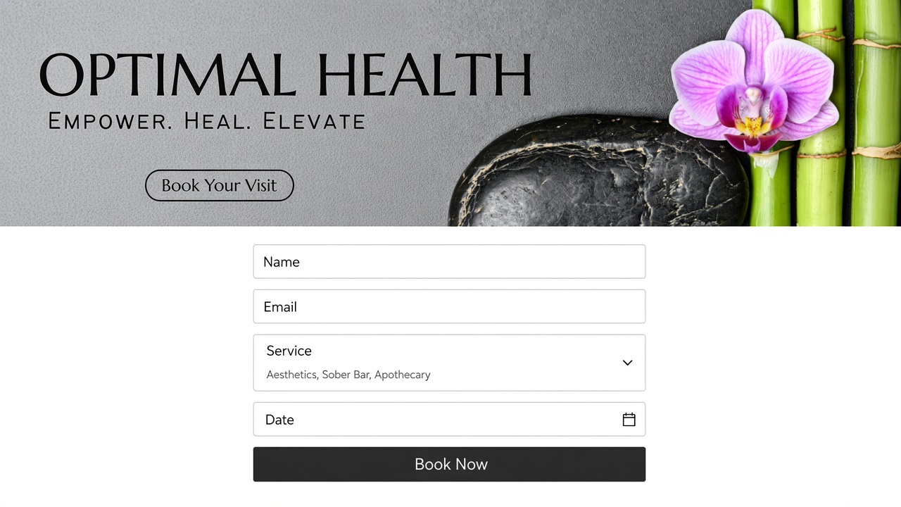 Optimal Health spa booking layout mockup